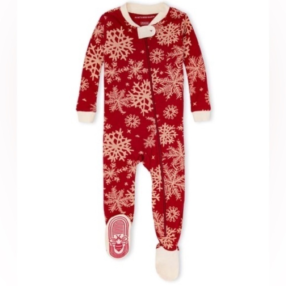 Burt's Bees Baby Ivory & Red Festive Flurries Organic Cotton Footie 0/3m